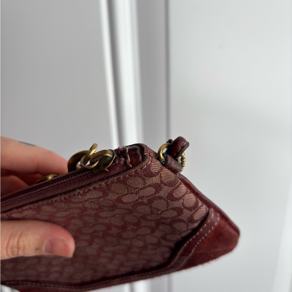 Burgundy Coach Signature Canvas and Suede wristlet - Picture 4 of 7